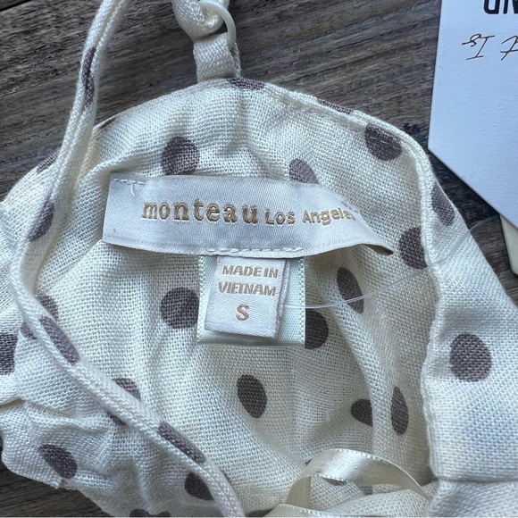 Monteau Los Angeles Women's Cream Polka Dot Linen Blend Dress Size Small NWT - Picture 5 of 8